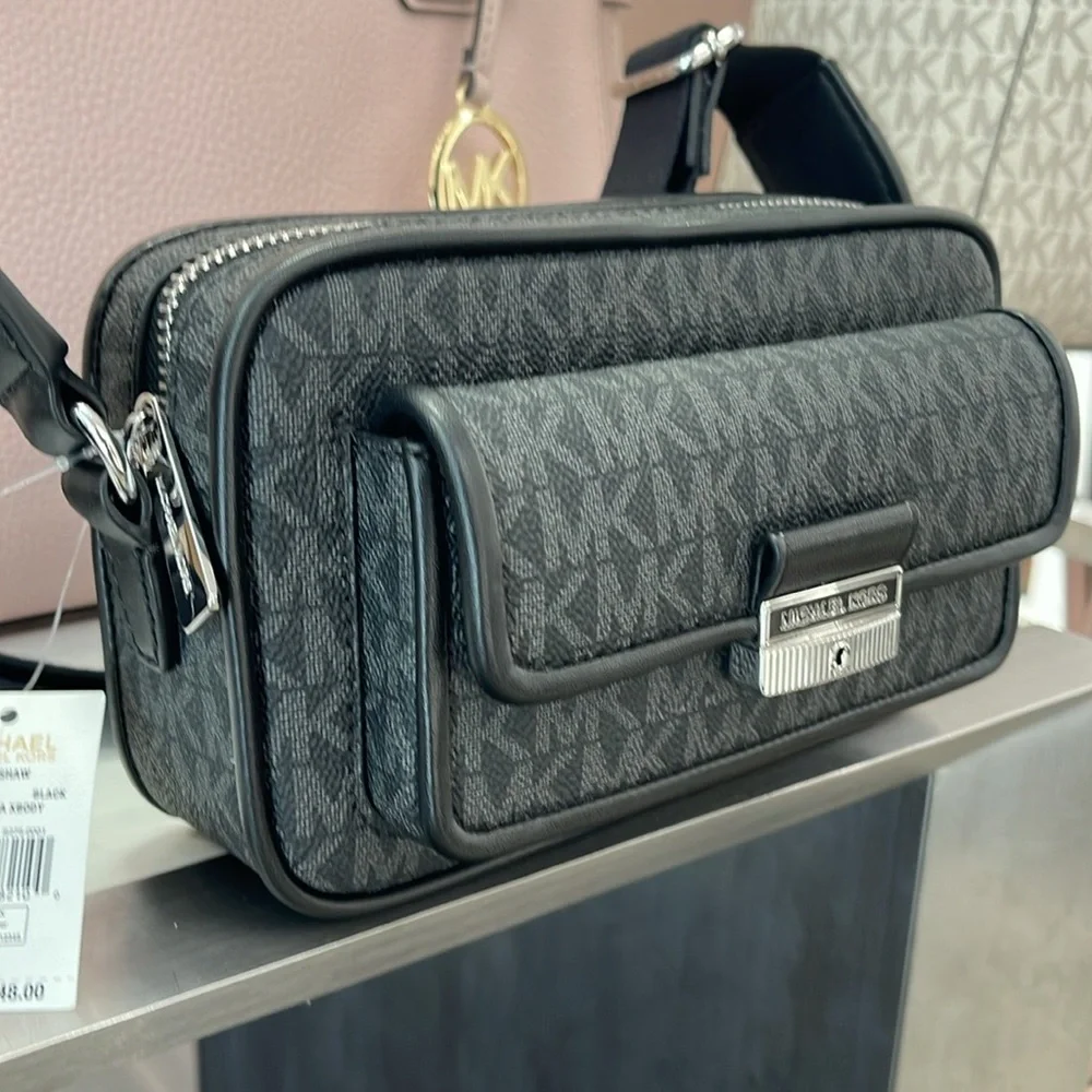 Michael Kors Bradshaw Extra-Small Signature Logo Camera Crossbody Black/Silver